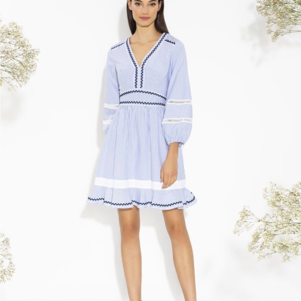 Shoshanna Blue Ruffled Tiered Sundress with Bishop Sleeves
